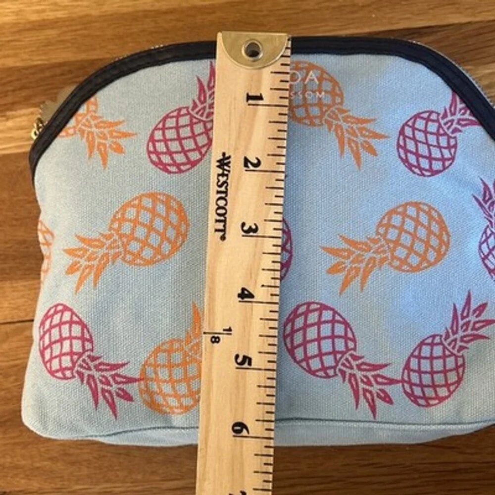 Escada Cosmetic Case Travel Bag Miami Blossom Blue with Gold Pineapple Charm